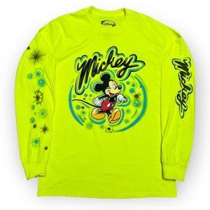 Disney Mickey Mouse Neon Green Airbrush Long Sleeve Tee Shirt